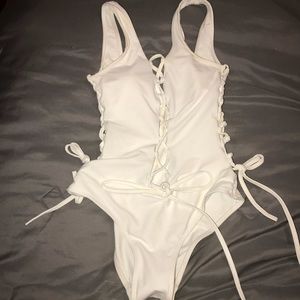 White tie up one piece swimsuit